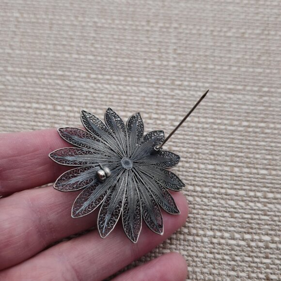 Sterling Silver Rustic Large Flower Nature Pin Brooch B373 - Picture 4 of 6